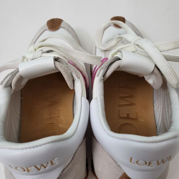 LOEWE Flow Runner Sneakers Womens 7 EU38 Nylon Suede Leather Trainers White Pink - Picture 10 of 12